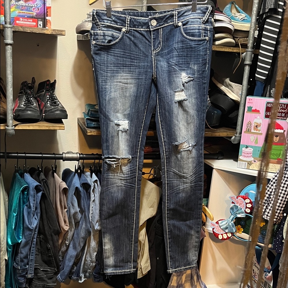 Almost Famous Distressed Dark Blue Skinny Jeans